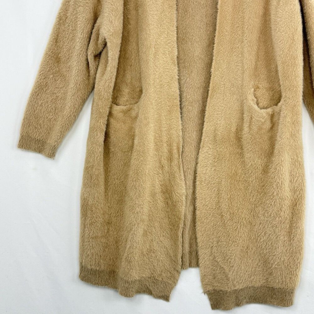 STELEN Fuzzy Knit Long Cardigan Sweater Camel Tan Open Front Slouchy Womens Sz M - Picture 16 of 16